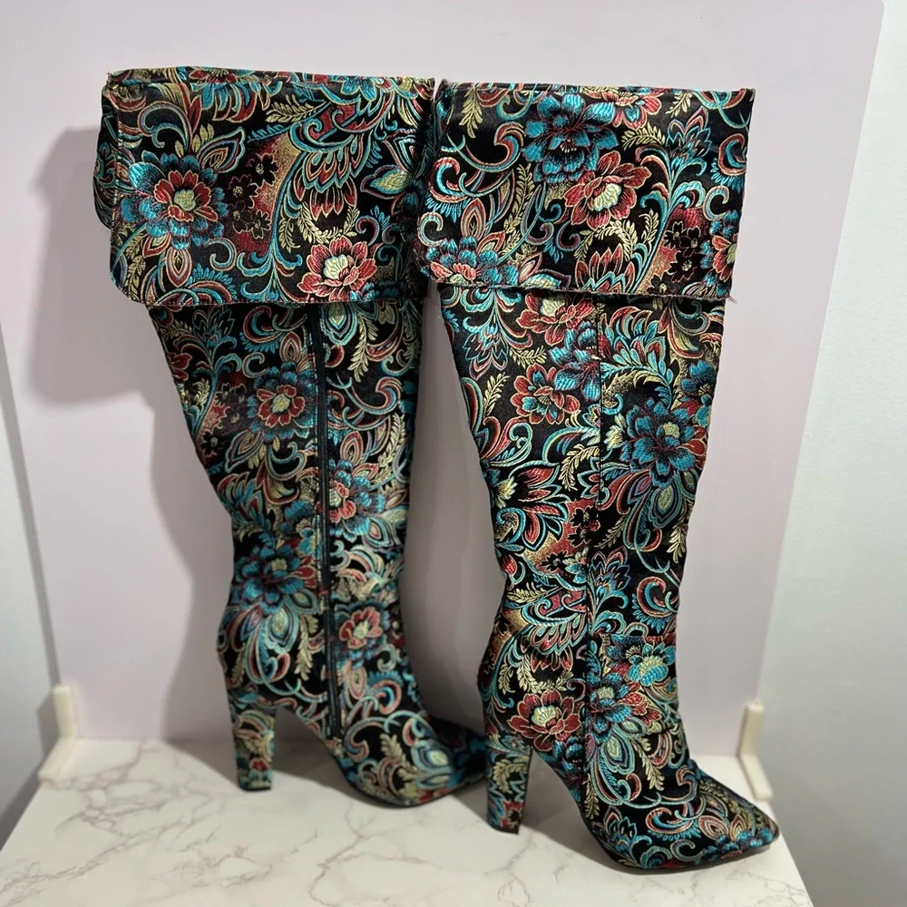 Bamboo Paisley Over The Knee/Thigh High/Fold Over Boot -- EU39/US 9 - Picture 2 of 11